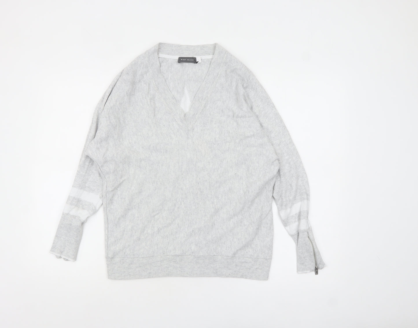 Mint Velvet Women's Grey V-Neck Relaxed Star Jumper Size S