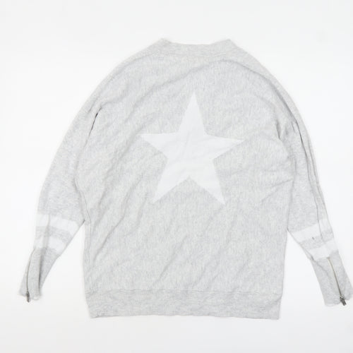 Mint Velvet Women's Grey V-Neck Relaxed Star Jumper Size S