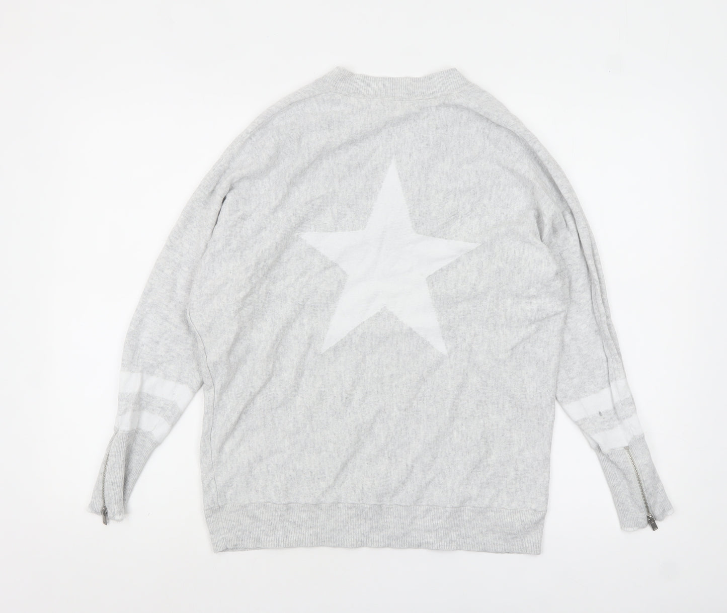 Mint Velvet Women's Grey V-Neck Relaxed Star Jumper Size S