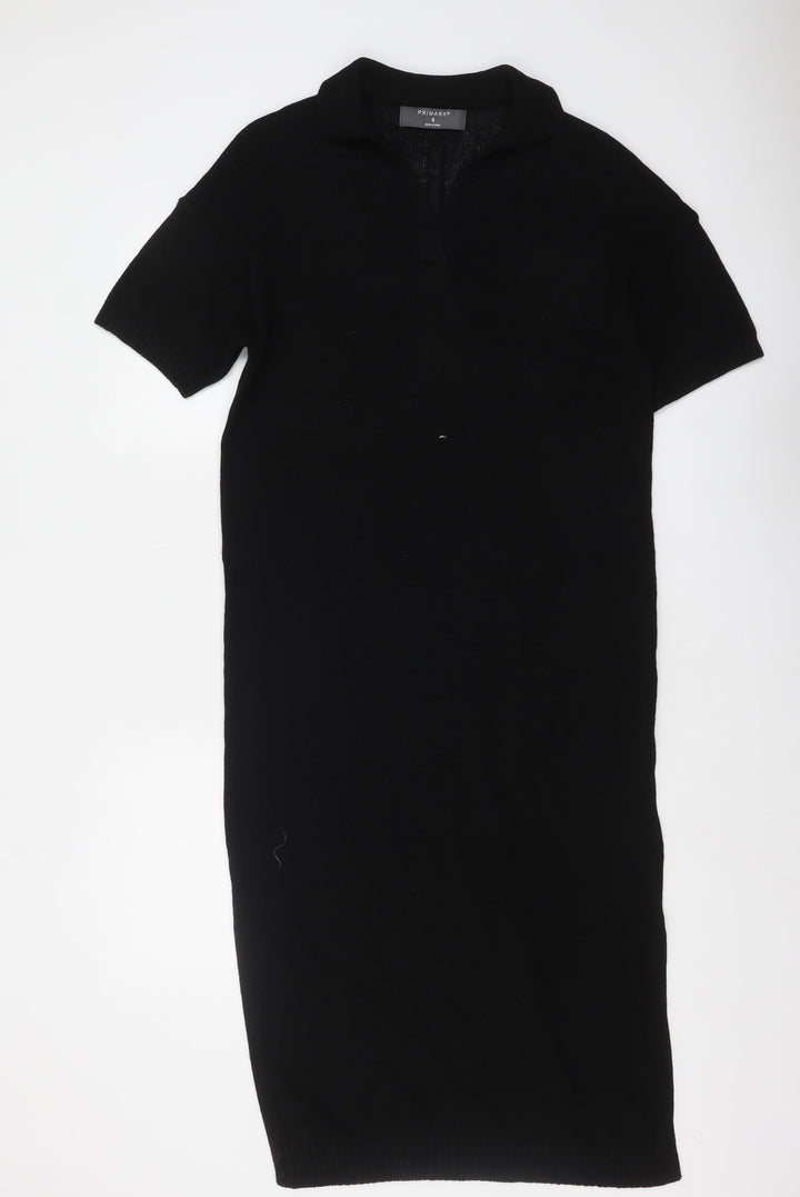 Primark Women’s Black Collared Knit Midi T-Shirt Dress Size S