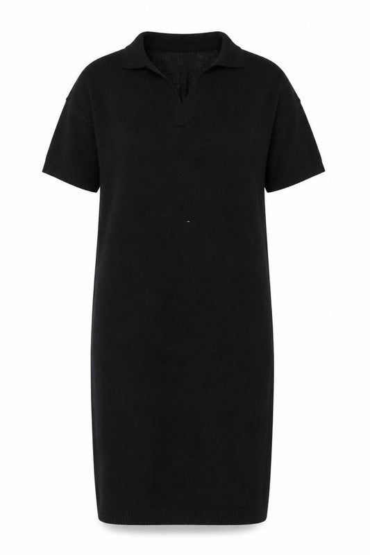 Front view of Primark Women’s Black Collared Knit Midi T-Shirt Dress, size S