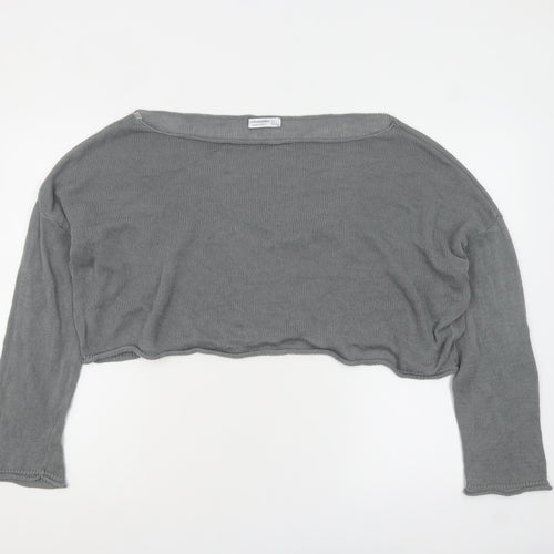 Stradivarius Women Grey Boat Neck Knit Pullover Jumper Size 12