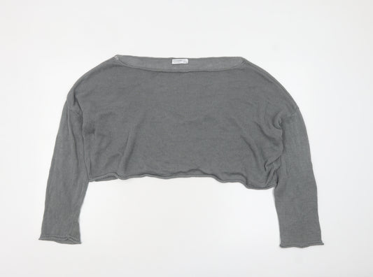 Stradivarius Women Grey Boat Neck Knit Pullover Jumper Size 12