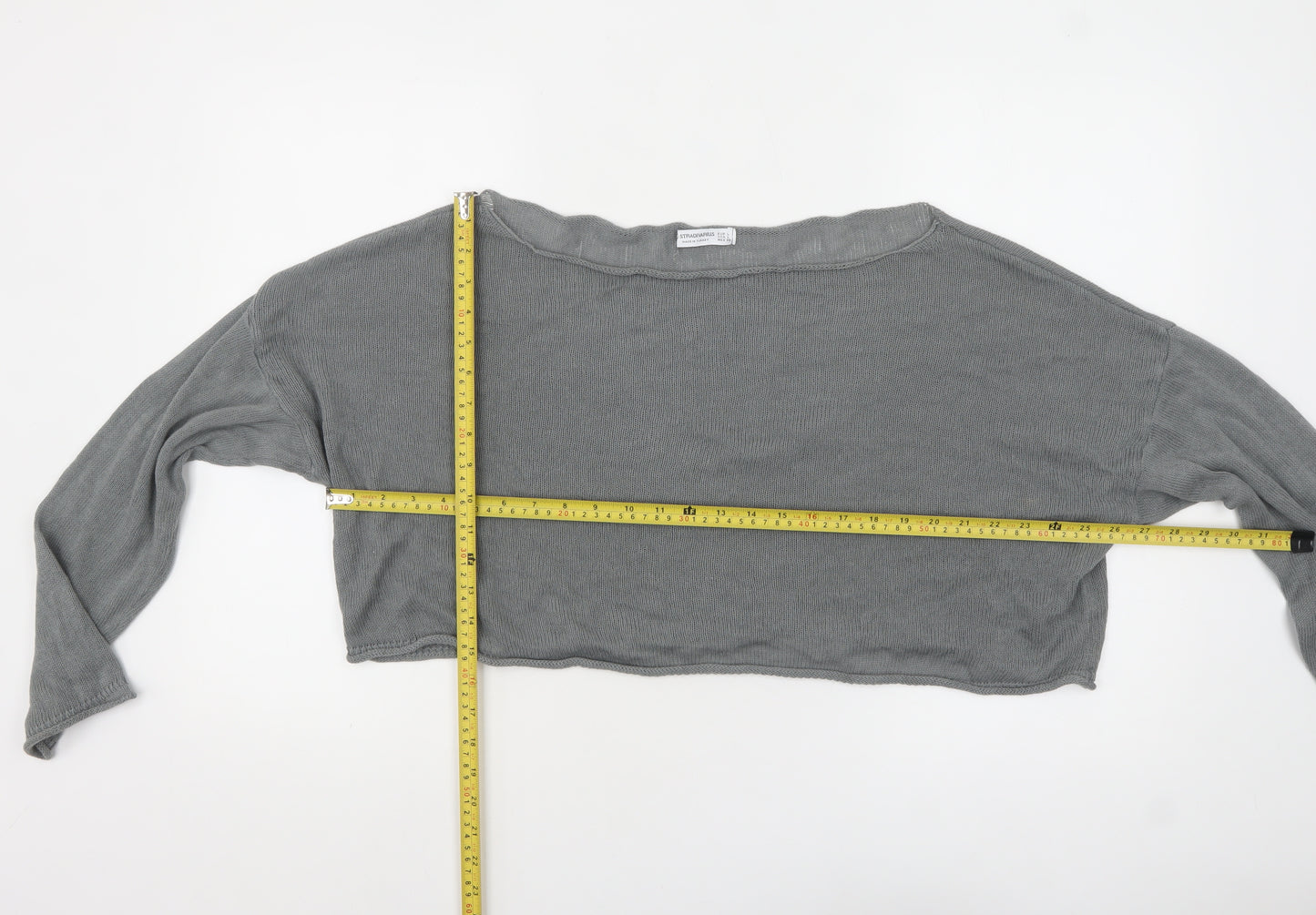 Stradivarius Women Grey Boat Neck Knit Pullover Jumper Size 12