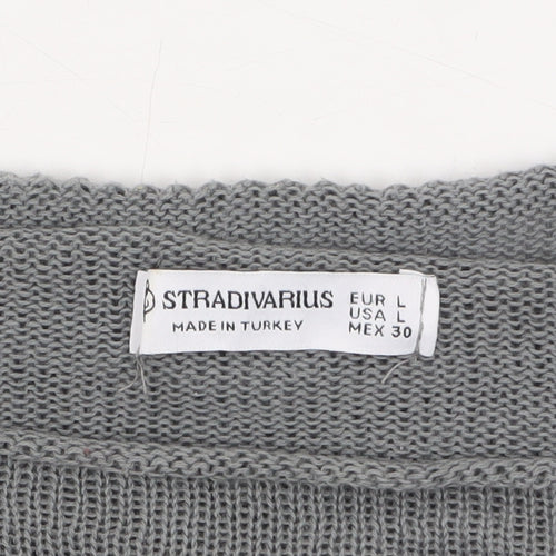 Stradivarius Women Grey Boat Neck Knit Pullover Jumper Size 12