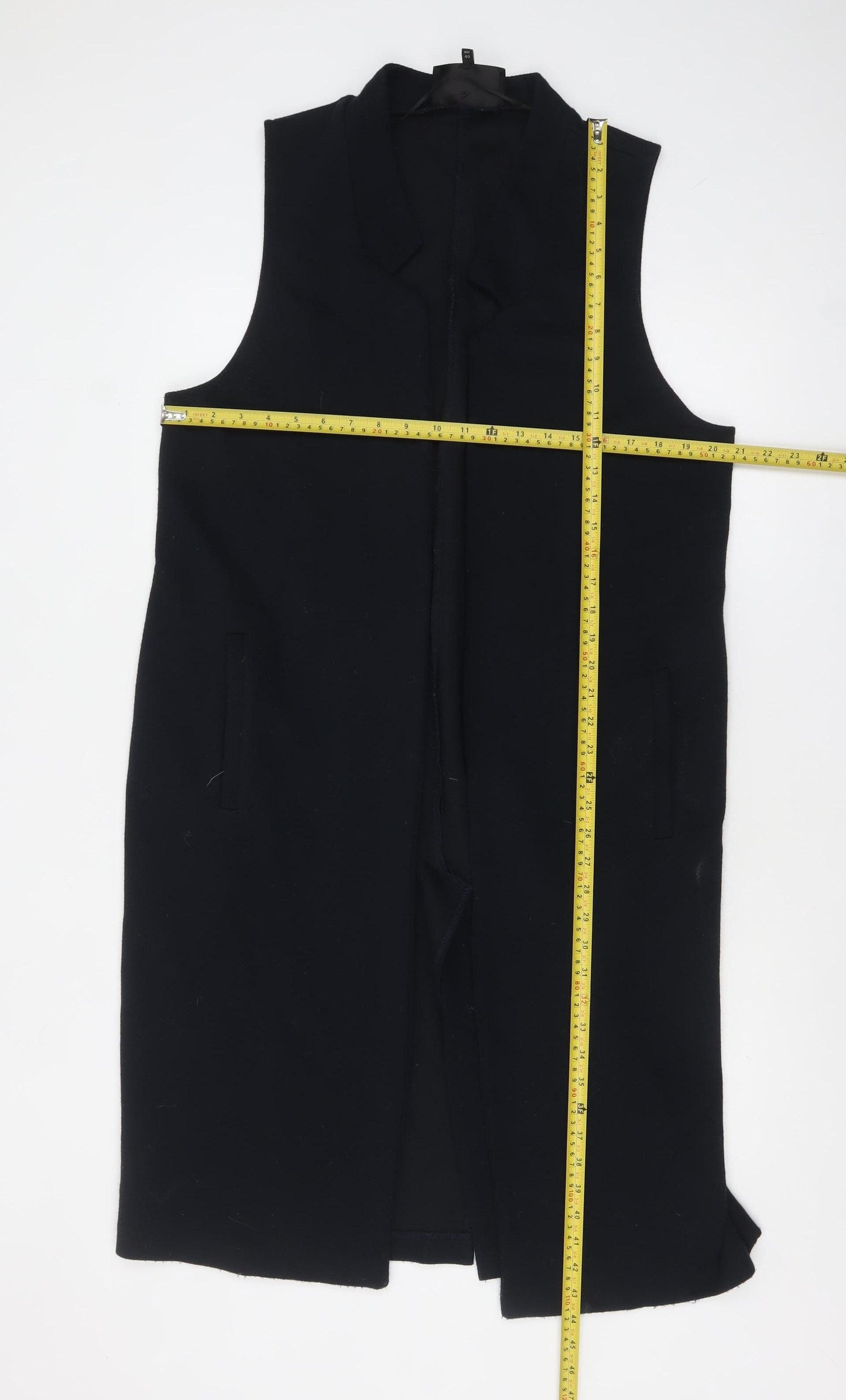River Island Women's Black Long Waistcoat Size 14 Sleeveless Knit