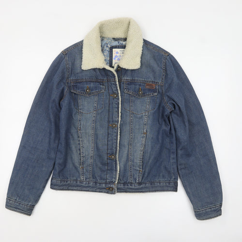 Mantaray Women Blue Denim Sherpa Lined Jacket Size 12