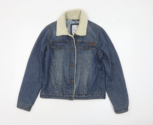 Mantaray Women Blue Denim Sherpa Lined Jacket Size 12