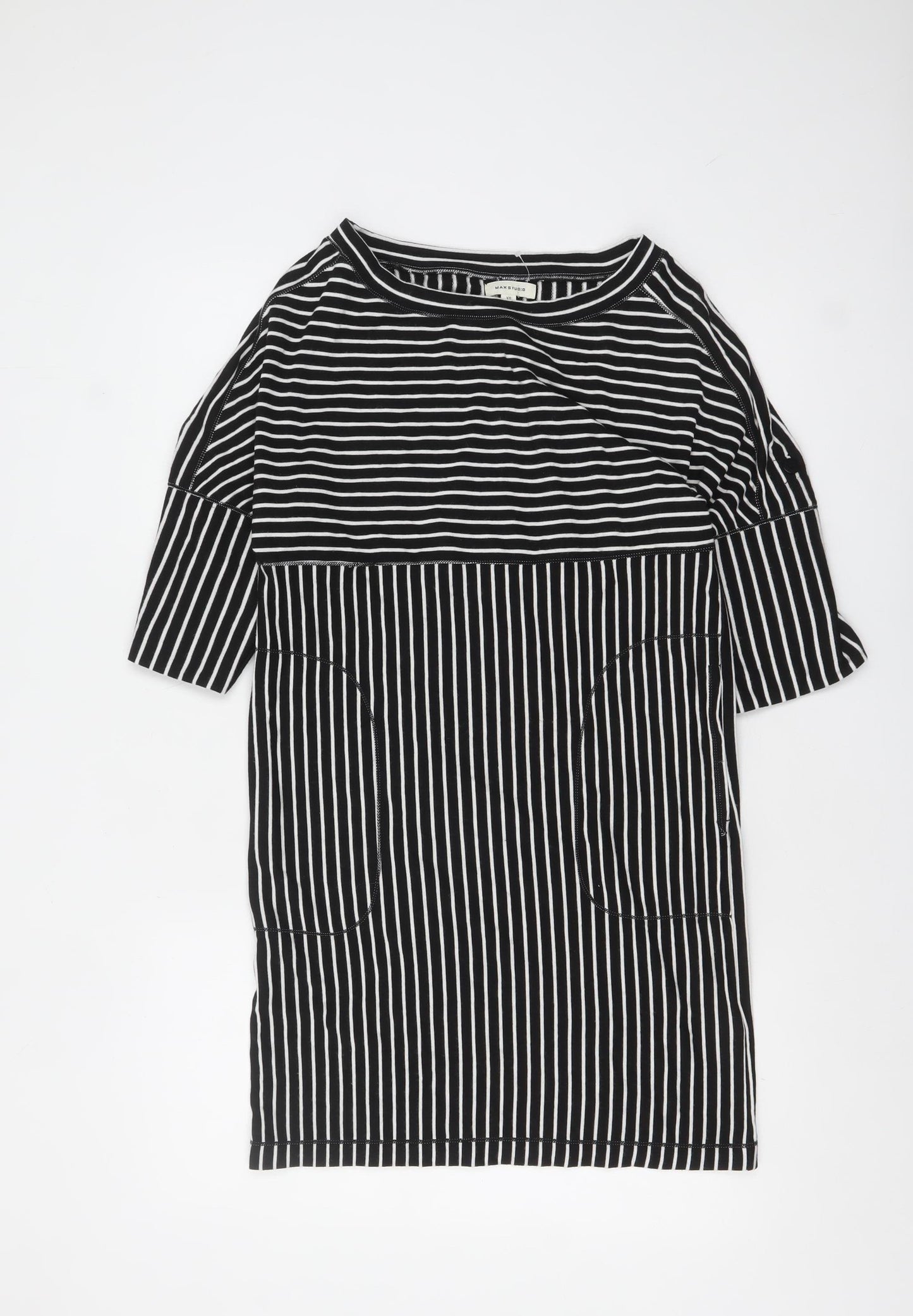 Max Studio Women Black Striped Shift Dress XS Classic Jersey