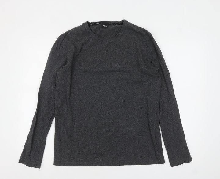 Hugo Boss Men’s Grey Long Sleeve Cotton Crew Neck Top Size M
