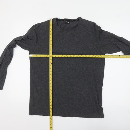 Hugo Boss Men’s Grey Long Sleeve Cotton Crew Neck Top Size M