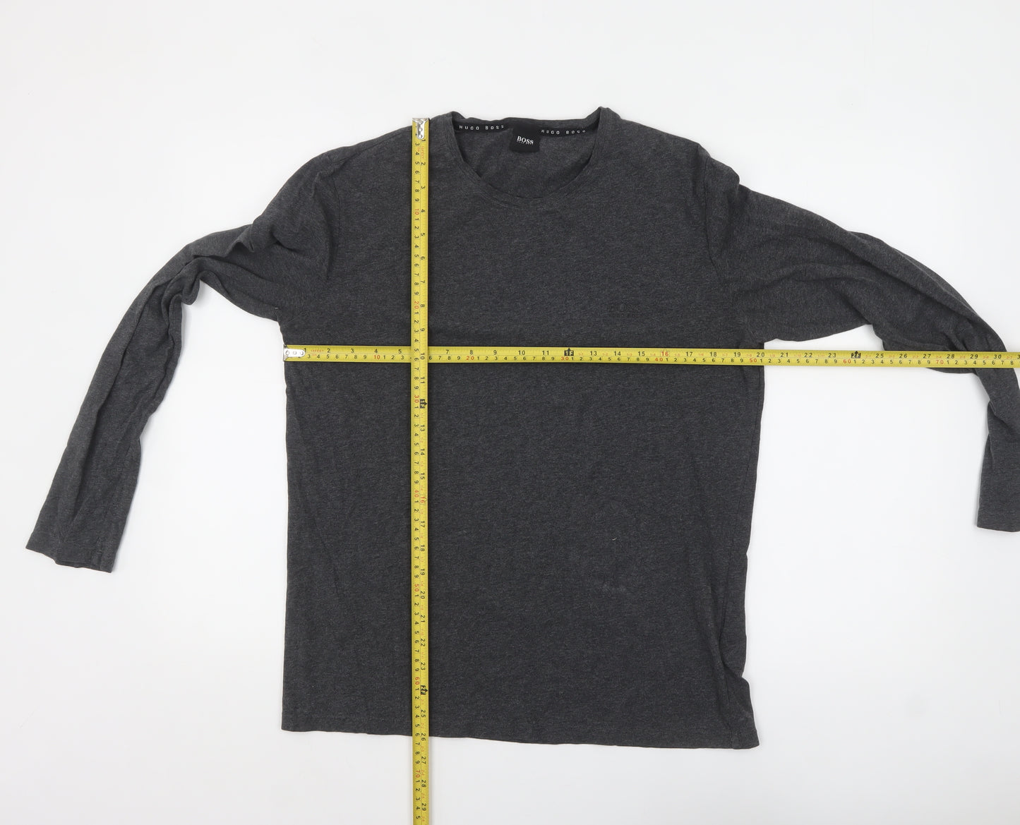 Hugo Boss Men’s Grey Long Sleeve Cotton Crew Neck Top Size M