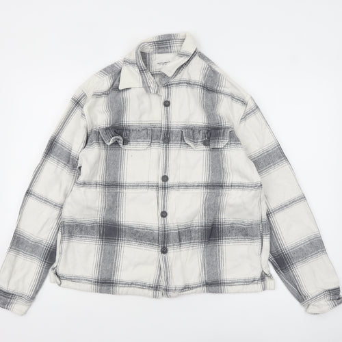 Abercrombie & Fitch Men's Grey Check Flannel Relaxed Shirt Jacket M