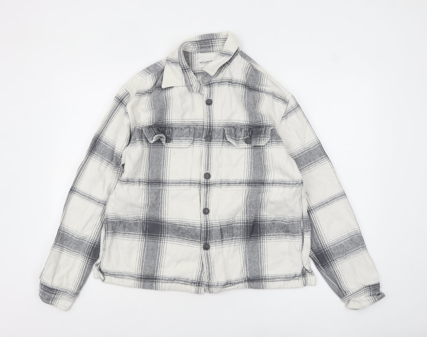 Abercrombie & Fitch Men's Grey Check Flannel Relaxed Shirt Jacket M