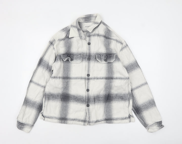 Abercrombie & Fitch Men's Grey Check Flannel Relaxed Shirt Jacket M