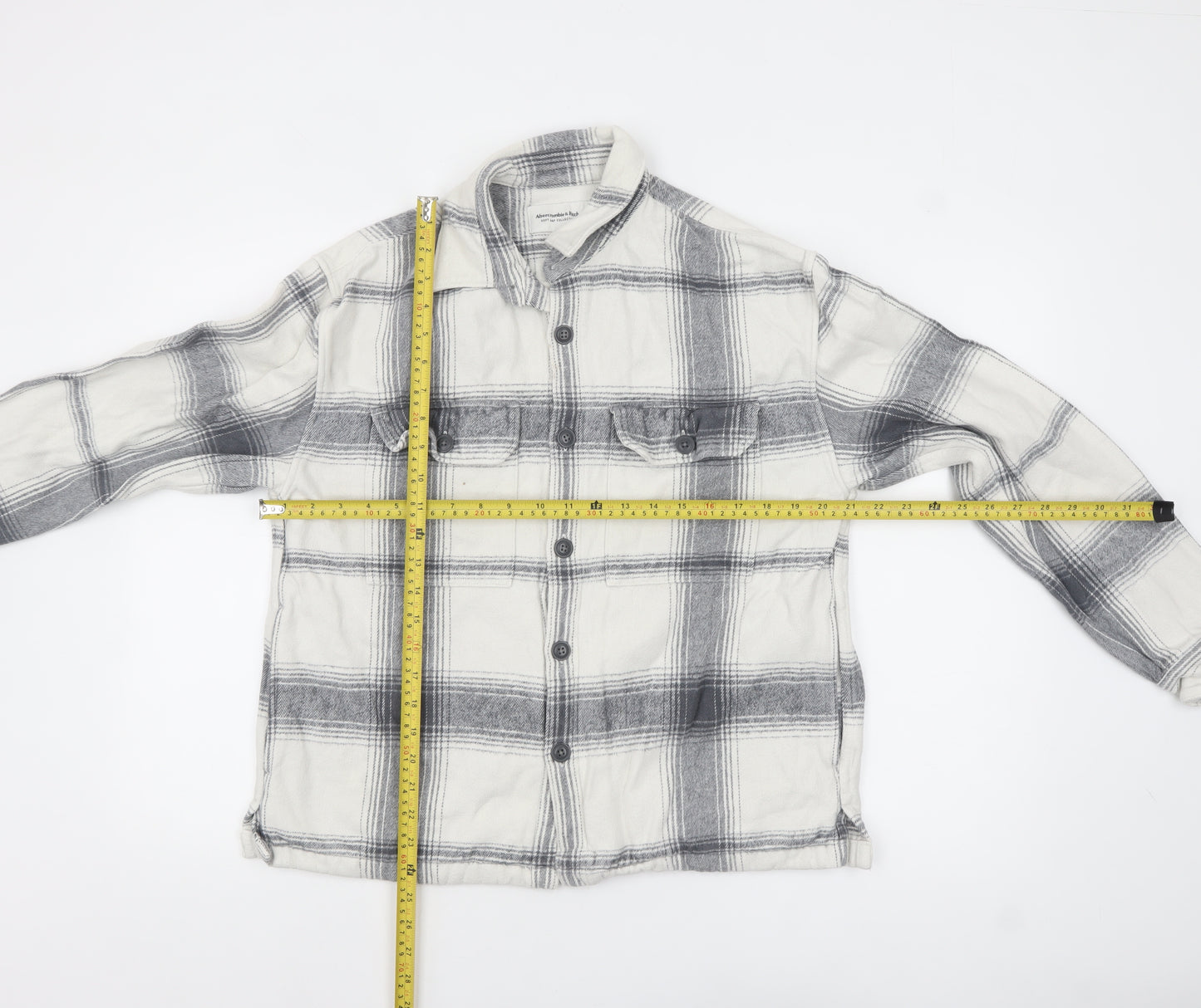 Abercrombie & Fitch Men's Grey Check Flannel Relaxed Shirt Jacket M