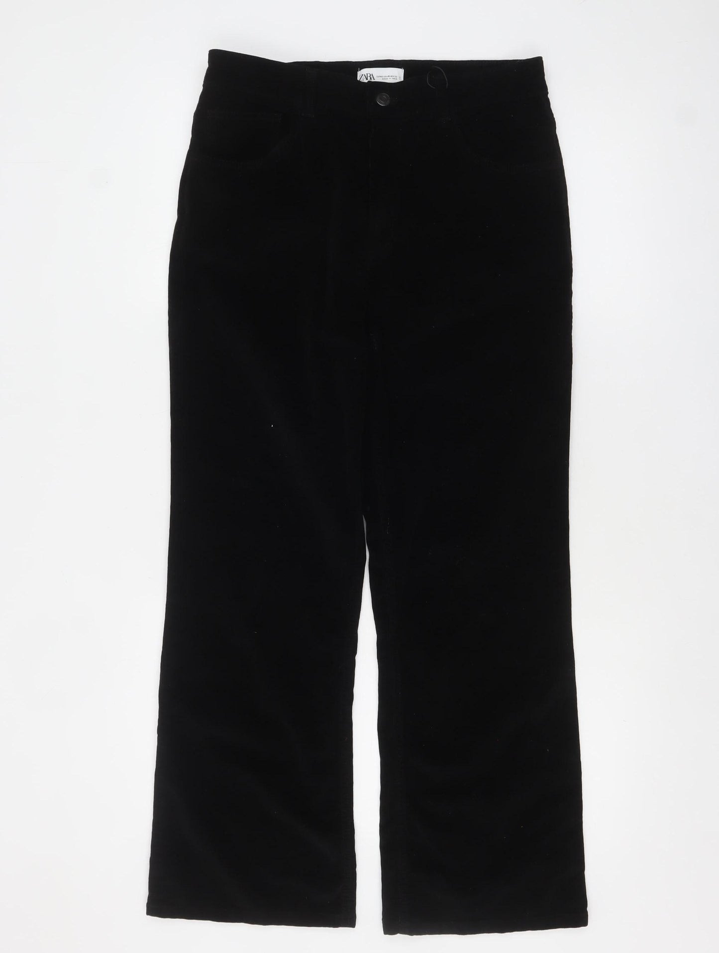 Zara Women Black Velvet Straight Leg Trousers Size 14