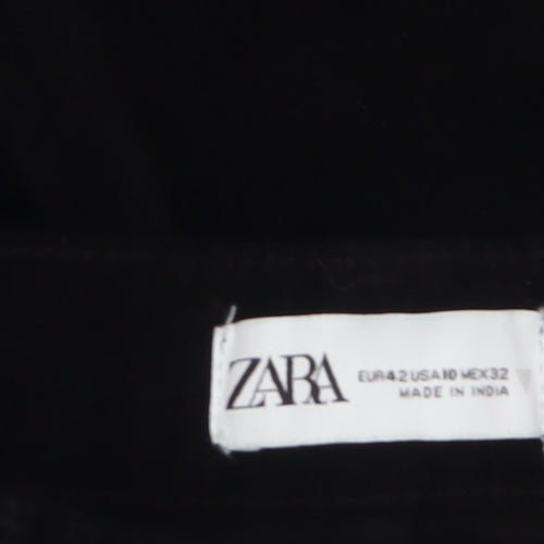Zara Women Black Velvet Straight Leg Trousers Size 14