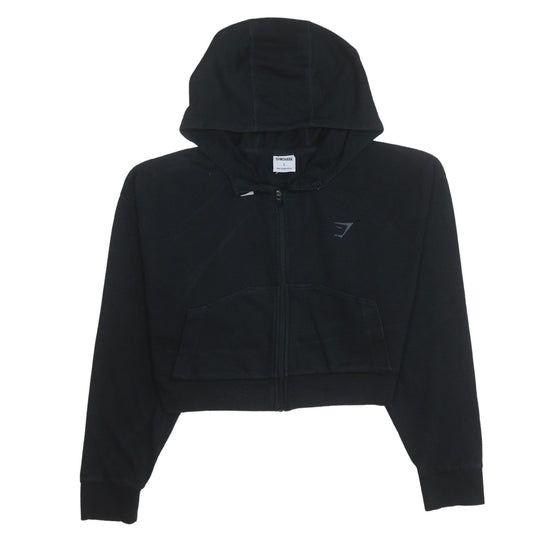 Gymshark Women's Black Full Zip Cropped Hoodie Size L Cotton Blend
