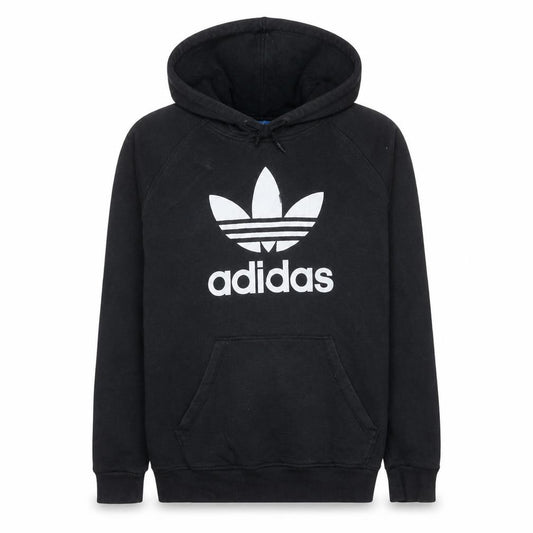 Front view of Adidas Men's Black Pullover Hoodie L Regular Fit Trefoil Logo