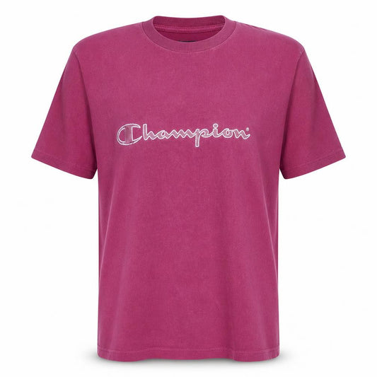 Front view of Champion Men Pink Small Crew Neck Sports Cotton T-Shirt