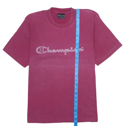 Champion Men Pink Small Crew Neck Sports Cotton T-Shirt