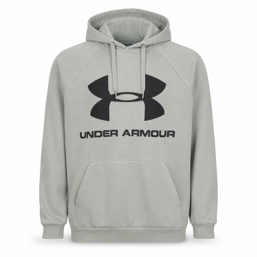 Front view of Under Armour Men's Grey Hoodie Pullover Medium Sports Logo Sweatshirt