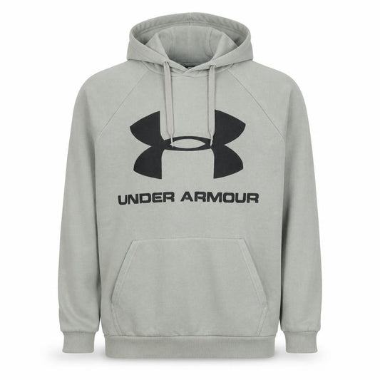Front view of Under Armour Men's Grey Hoodie Pullover Medium Sports Logo Sweatshirt