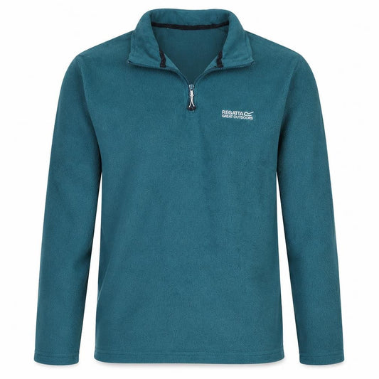 Front view of Regatta Men's Green Fleece Half Zip Outdoor Jumper, size S