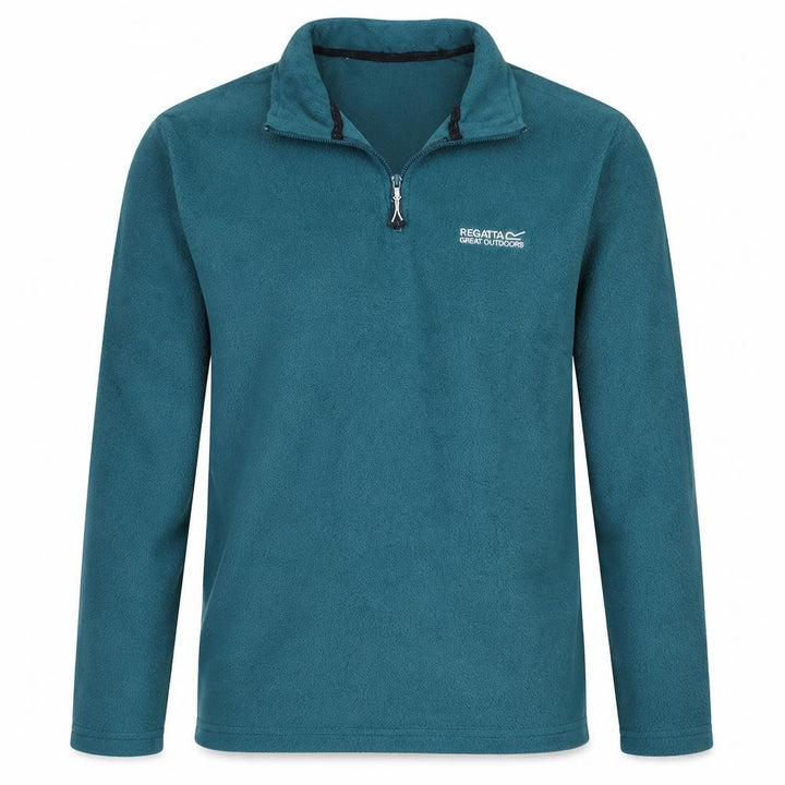 Front view of Regatta Men's Green Fleece Half Zip Outdoor Jumper, size S