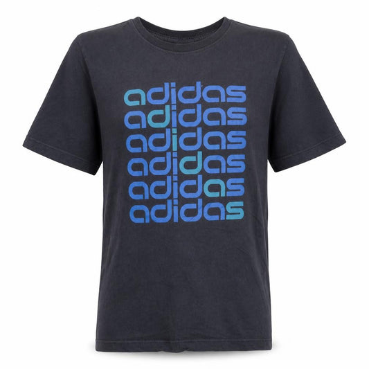 Front view of Adidas Men’s Black Graphic Logo T-Shirt, size M, Crew Neck Short Sleeve