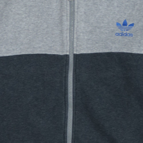 Adidas Mens Grey Full Zip Hoodie Size L Regular Fit Sportswear
