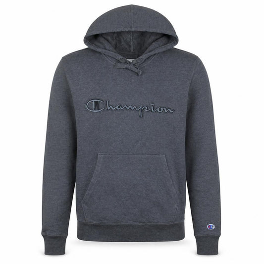 Front view of Champion Men's Grey Pullover Hoodie Small Embroidered Logo