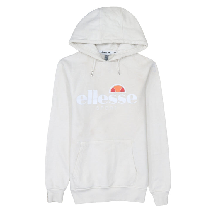 Ellesse Women Beige Logo Pullover Hoodie UK 8 Cotton Blend Sporty