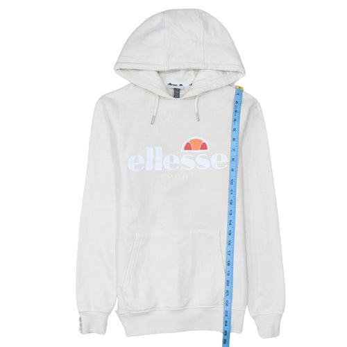 Ellesse Women Beige Logo Pullover Hoodie UK 8 Cotton Blend Sporty