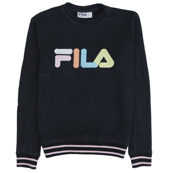 FILA Women Black Crew Neck Logo Sweatshirt Size S