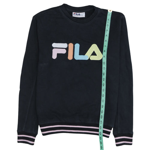 FILA Women Black Crew Neck Logo Sweatshirt Size S