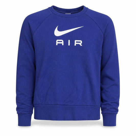 Front view of Nike Men's Blue Air Logo Crew Neck Pullover Sweatshirt, size S