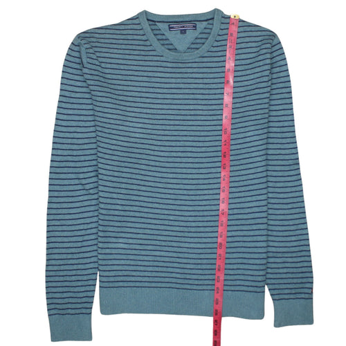 Tommy Hilfiger Men's Blue Striped Cotton Cashmere Crew Neck Jumper L