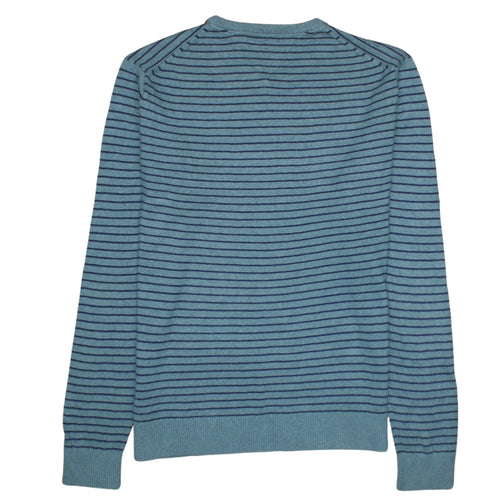 Tommy Hilfiger Men's Blue Striped Cotton Cashmere Crew Neck Jumper L
