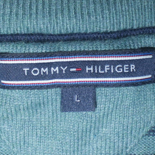 Tommy Hilfiger Men's Blue Striped Cotton Cashmere Crew Neck Jumper L