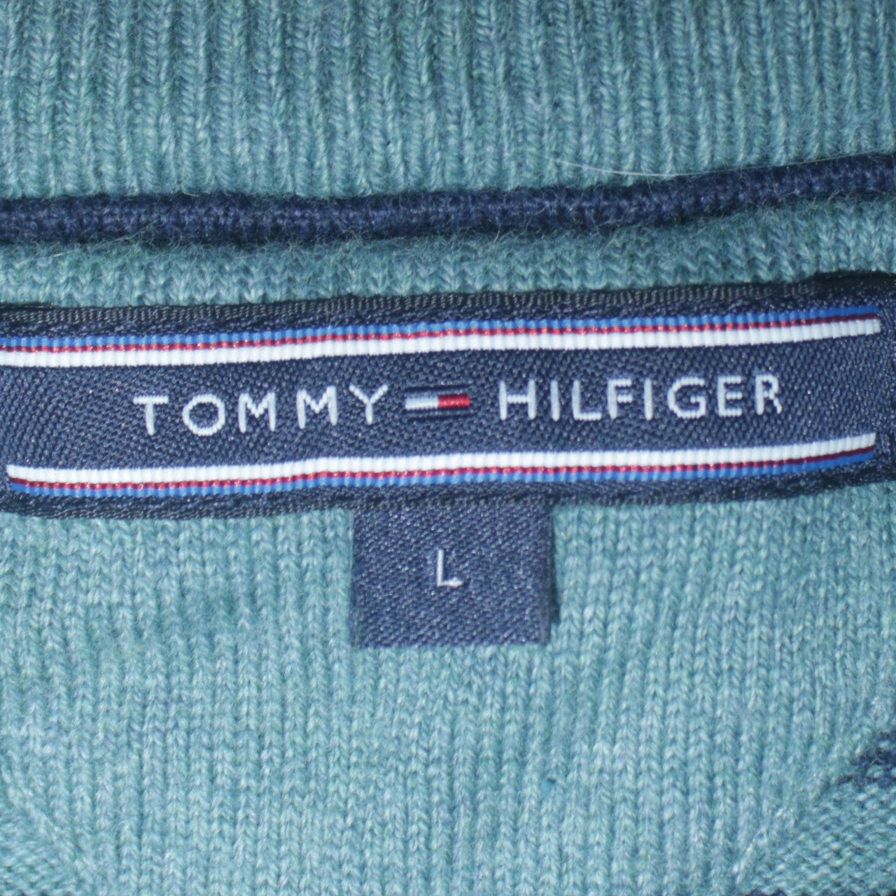 Tommy Hilfiger Men's Blue Striped Cotton Cashmere Crew Neck Jumper L