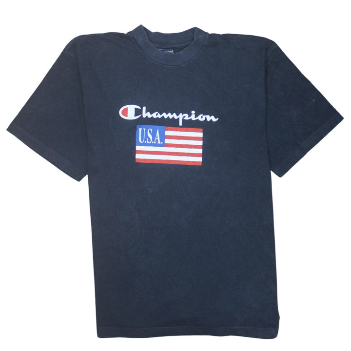 Champion Men's Black USA Logo Graphic T-Shirt XL Vintage Style