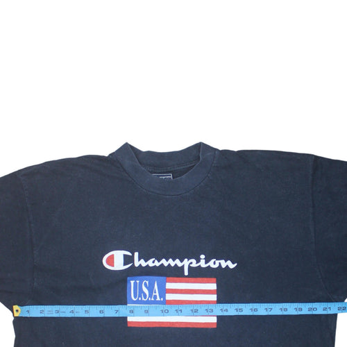 Champion Men's Black USA Logo Graphic T-Shirt XL Vintage Style