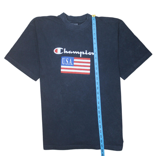 Champion Men's Black USA Logo Graphic T-Shirt XL Vintage Style
