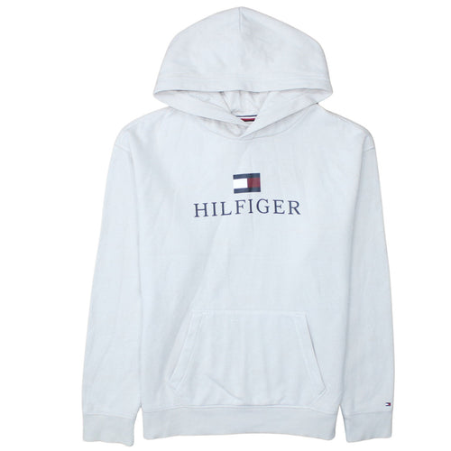 Tommy Hilfiger Boys White Pullover Hoodie 176 Logo Graphic Sweatshirt
