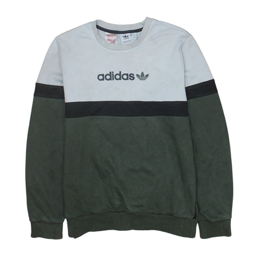 Adidas Boys Green Black Beige Crew Neck Pullover Sweatshirt 13-14 Years