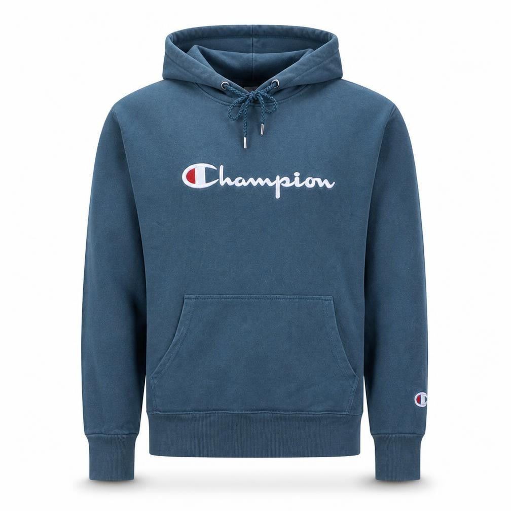 Front view of Champion Men's Blue Small Reverse Weave Pullover Hoodie