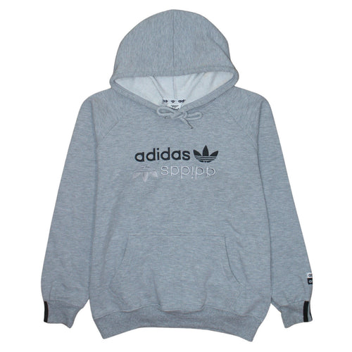 Adidas Women Grey Medium Pullover Hoodie Embroidered Logo Casual