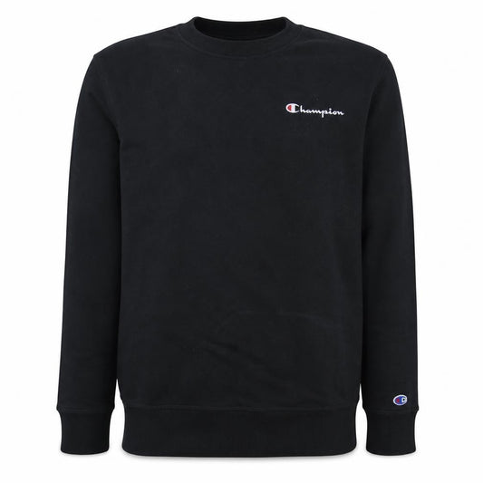 Front view of Champion Men's Black Crew Neck Pullover Sweatshirt, size S